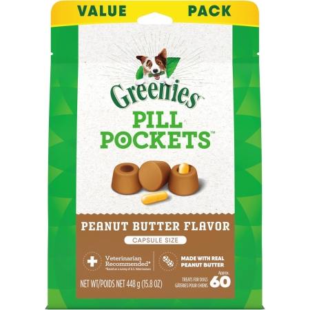 Greenies Pill Pockets for Dogs Large Size, Soft Dog Treats, with Real Peanut Butter, 15.8 oz. Pouch (60 Treats)
