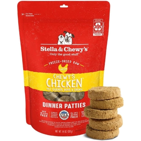 Stella & Chewy's Freeze-Dried Raw Dinner Patties - Chicken Recipe - High Protein Grain-Free Puppy & Dog Food - Perfect For Picky Eaters - 14 oz