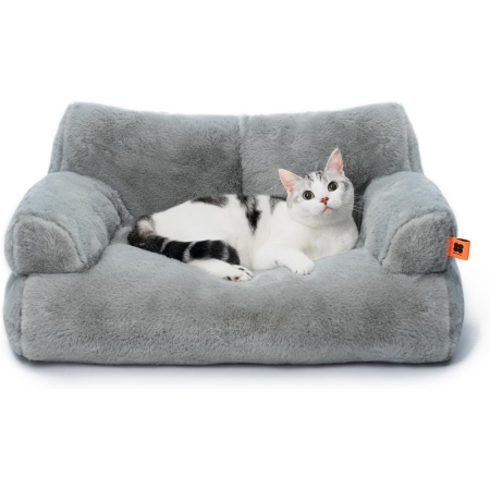 MEWOOFUN Cat Bed for Indoor Cats, Washable Dog Beds for Small Dogs & Cats with Removable Cover, Fluffy Cat Couch with Non-Slip Bottom (Grey, 26.0" L X 19.0" W X 13.0" Th)